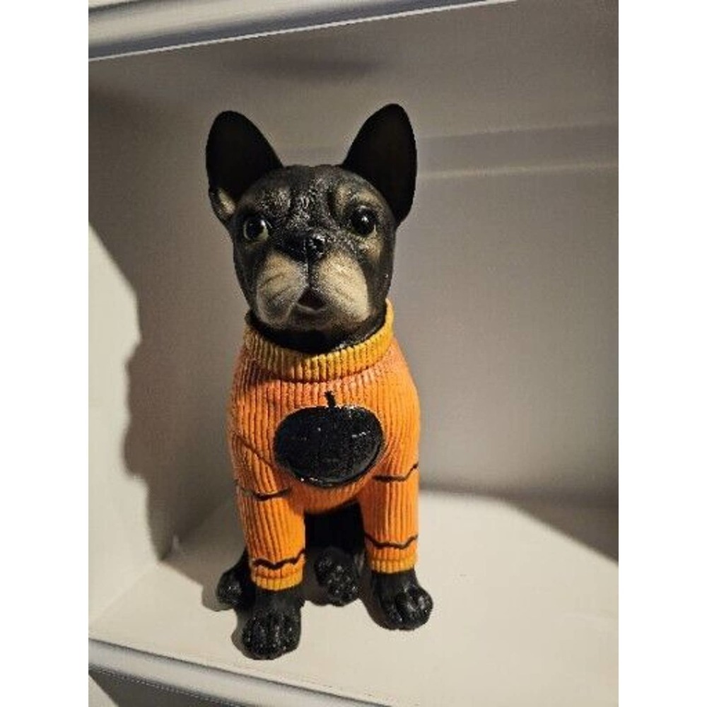 Frenchie /French bulldog with Halloween Pumpkin in sweater Statue 14" ta…